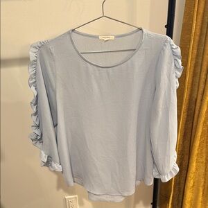 Pleione Blue Flutter Sleeve Ruffled Blouse